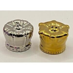 CRACKER BARREL MINI SILVER AND GOLD CROWNS SALT AND PEPPER SHAKER SET NEW
